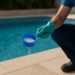 Aplicação de cloro na piscina residencial